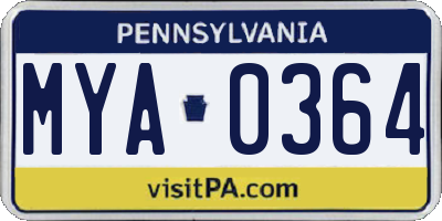PA license plate MYA0364