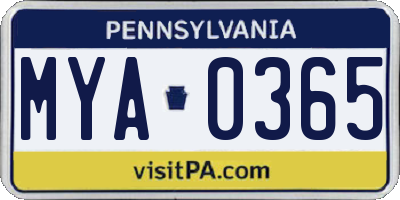 PA license plate MYA0365