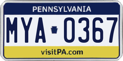 PA license plate MYA0367