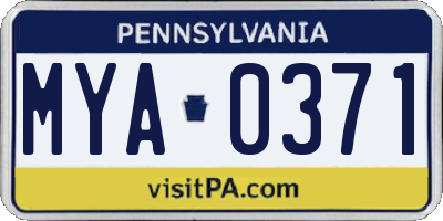 PA license plate MYA0371