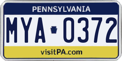 PA license plate MYA0372