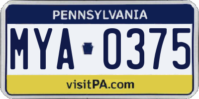 PA license plate MYA0375