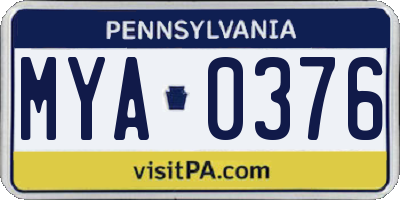 PA license plate MYA0376