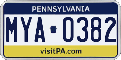PA license plate MYA0382