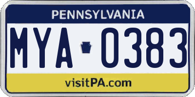 PA license plate MYA0383