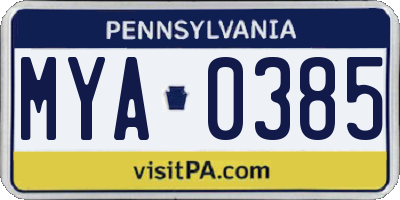 PA license plate MYA0385