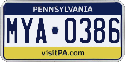 PA license plate MYA0386