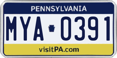 PA license plate MYA0391
