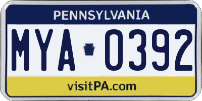 PA license plate MYA0392