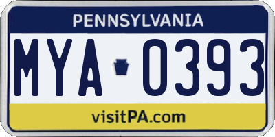PA license plate MYA0393