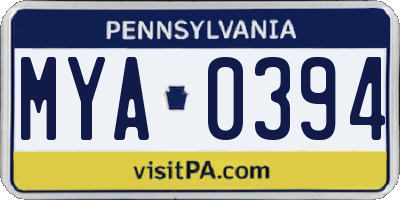 PA license plate MYA0394