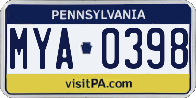 PA license plate MYA0398