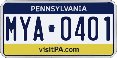 PA license plate MYA0401