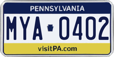 PA license plate MYA0402