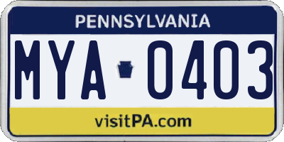 PA license plate MYA0403