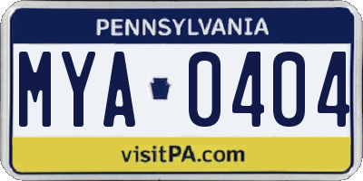 PA license plate MYA0404