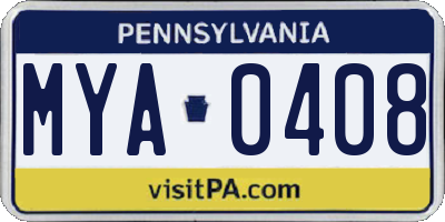 PA license plate MYA0408