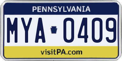 PA license plate MYA0409