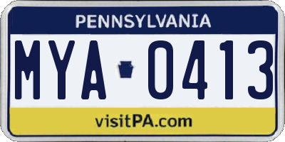 PA license plate MYA0413