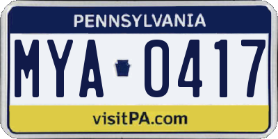 PA license plate MYA0417