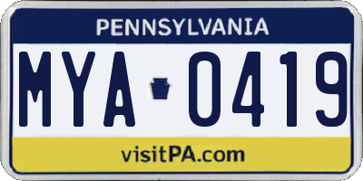 PA license plate MYA0419