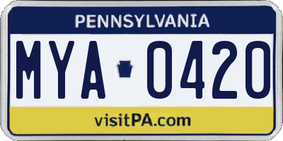 PA license plate MYA0420