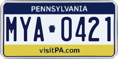PA license plate MYA0421