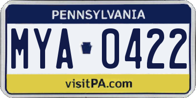 PA license plate MYA0422