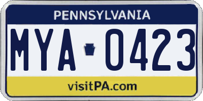 PA license plate MYA0423