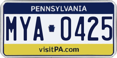 PA license plate MYA0425