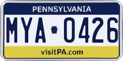 PA license plate MYA0426