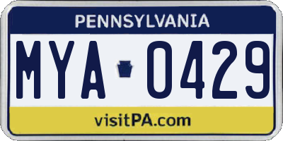 PA license plate MYA0429