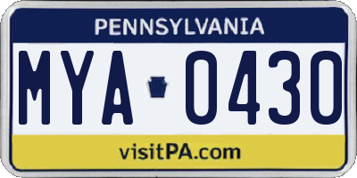 PA license plate MYA0430