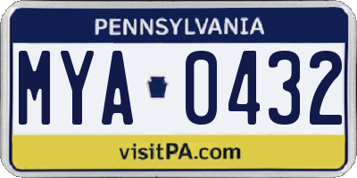 PA license plate MYA0432