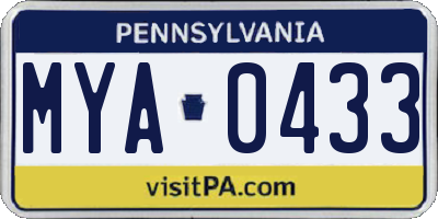 PA license plate MYA0433