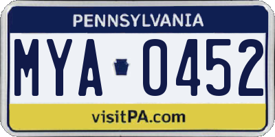 PA license plate MYA0452