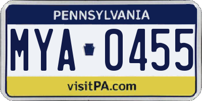 PA license plate MYA0455