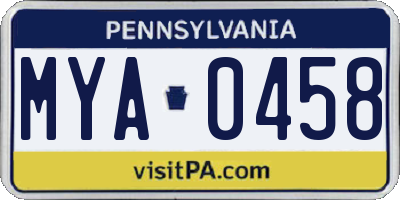 PA license plate MYA0458