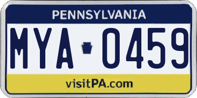 PA license plate MYA0459