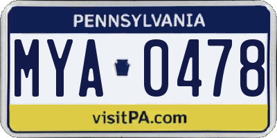 PA license plate MYA0478
