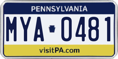PA license plate MYA0481