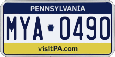 PA license plate MYA0490