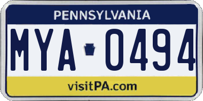 PA license plate MYA0494