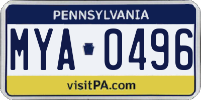 PA license plate MYA0496