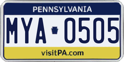 PA license plate MYA0505