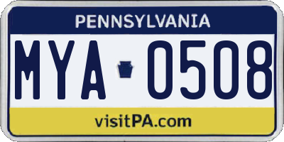 PA license plate MYA0508