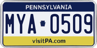 PA license plate MYA0509