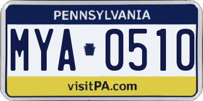 PA license plate MYA0510