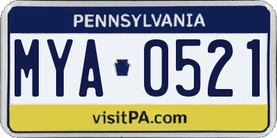 PA license plate MYA0521
