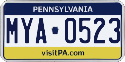 PA license plate MYA0523
